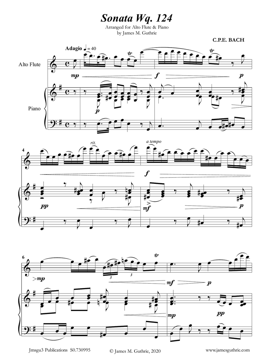 CPE BACH: Sonata in E Minor WQ124 for Alto Flute & Piano
