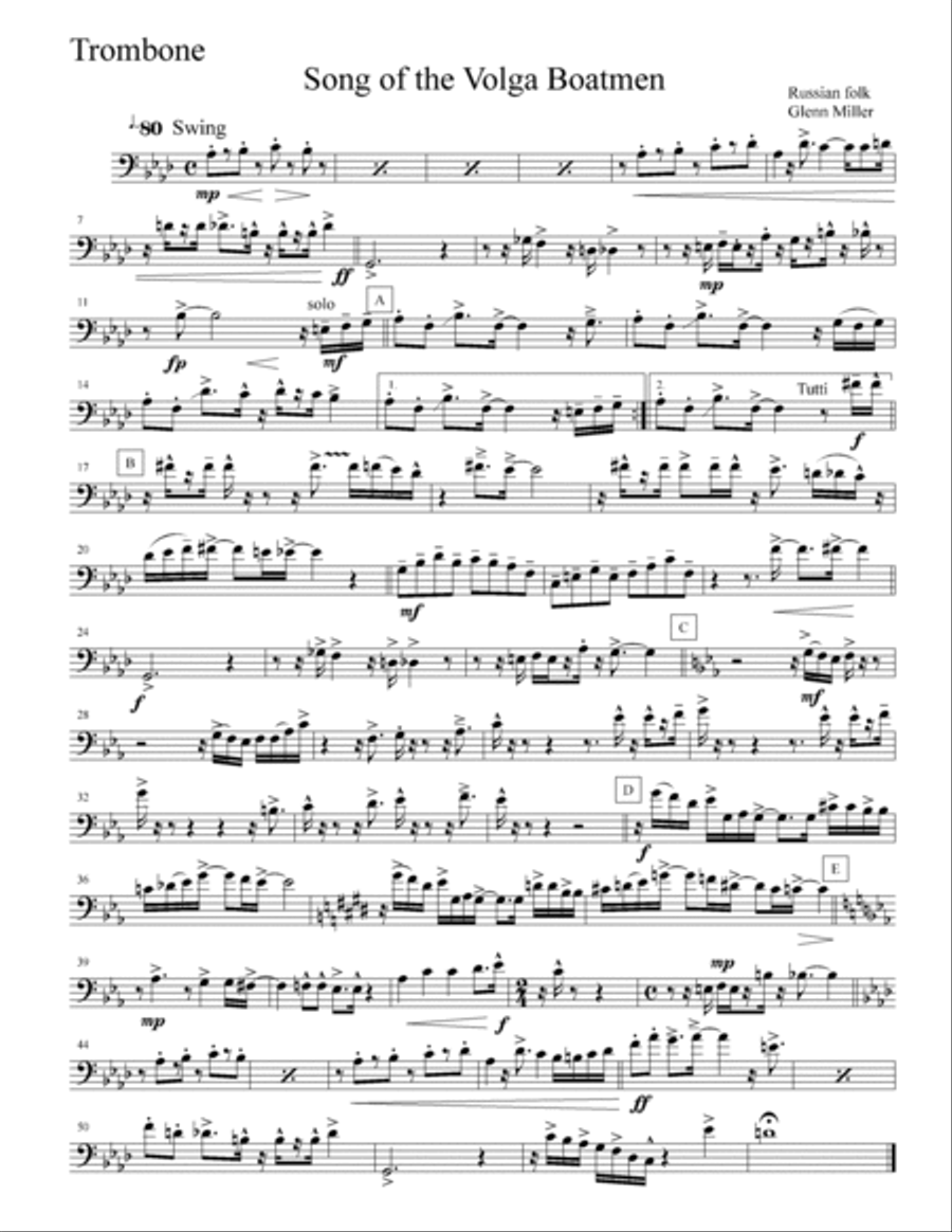Song of the Volga Boatmen Brass Quintet scores gallery preview page 2