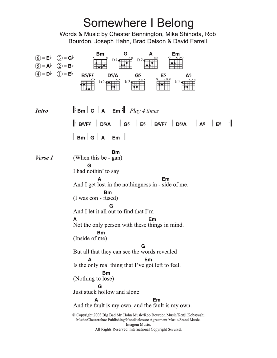 Somewhere I Belong Acoustic Guitar scores gallery preview page 1