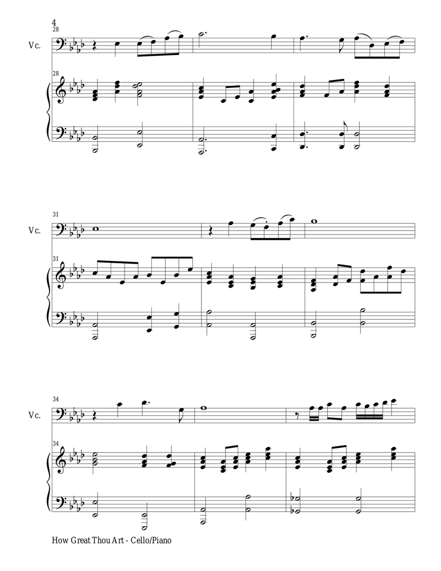 HOW GREAT THOU ART, Cello and Piano (Score & Parts included) Chamber Music scores gallery preview page 4