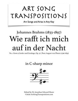 Book cover for BRAHMS: Wie rafft ich mich auf in der Nacht, Op. 32 no. 1 (transposed to C-sharp minor, bass clef)