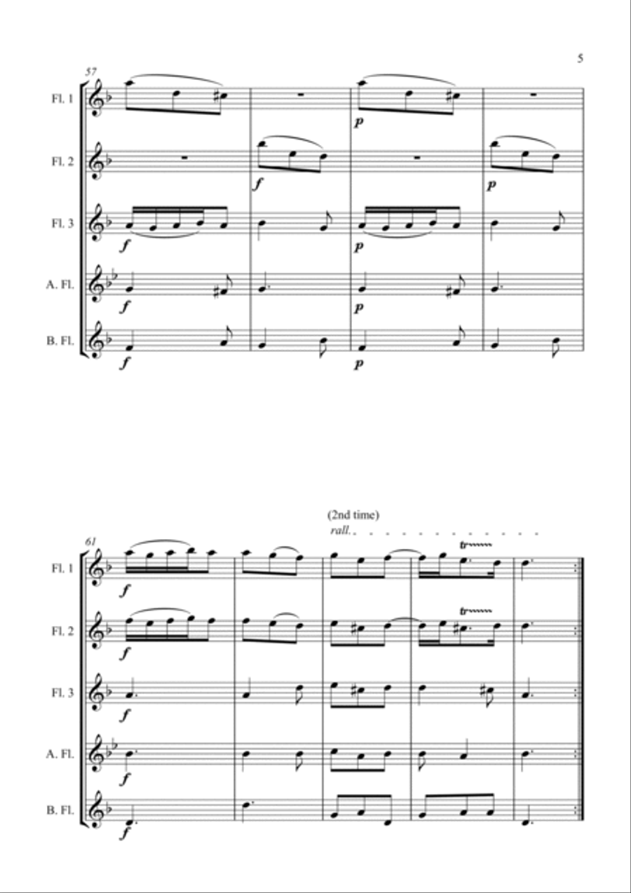 Trio Sonata Op. 2 No. 8 4th Movement - for Flute Choir Woodwind Quintet scores gallery preview page 5
