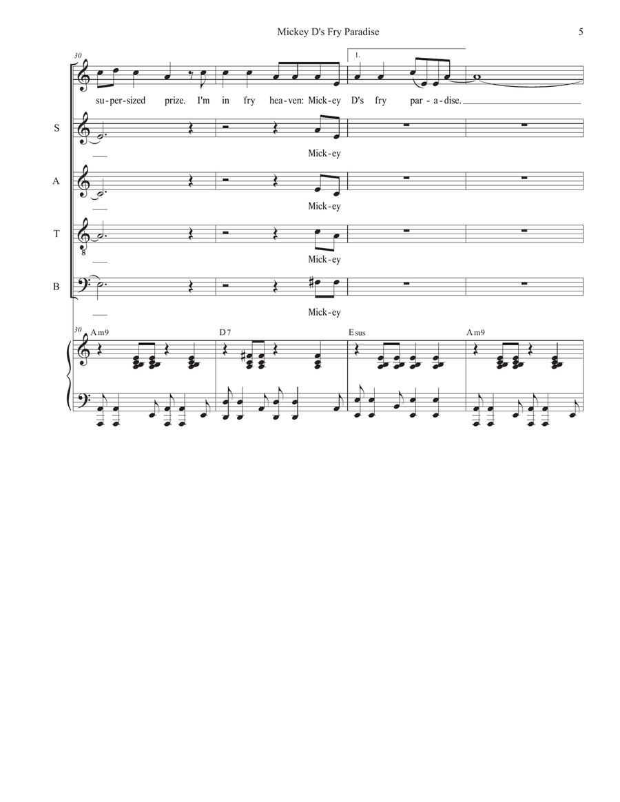 Mickey D's Fry Paradise (Vocal Quintet) Piano, Vocal scores gallery preview page 5