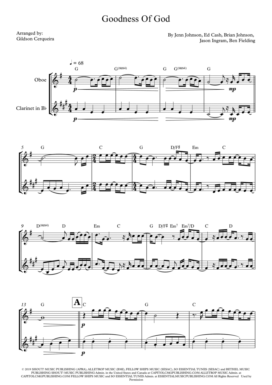 Goodness Of God Woodwind Duet scores gallery preview page 1