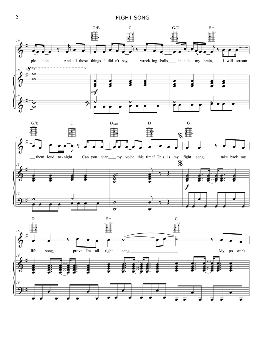 Fight Song Piano, Vocal scores gallery preview page 2