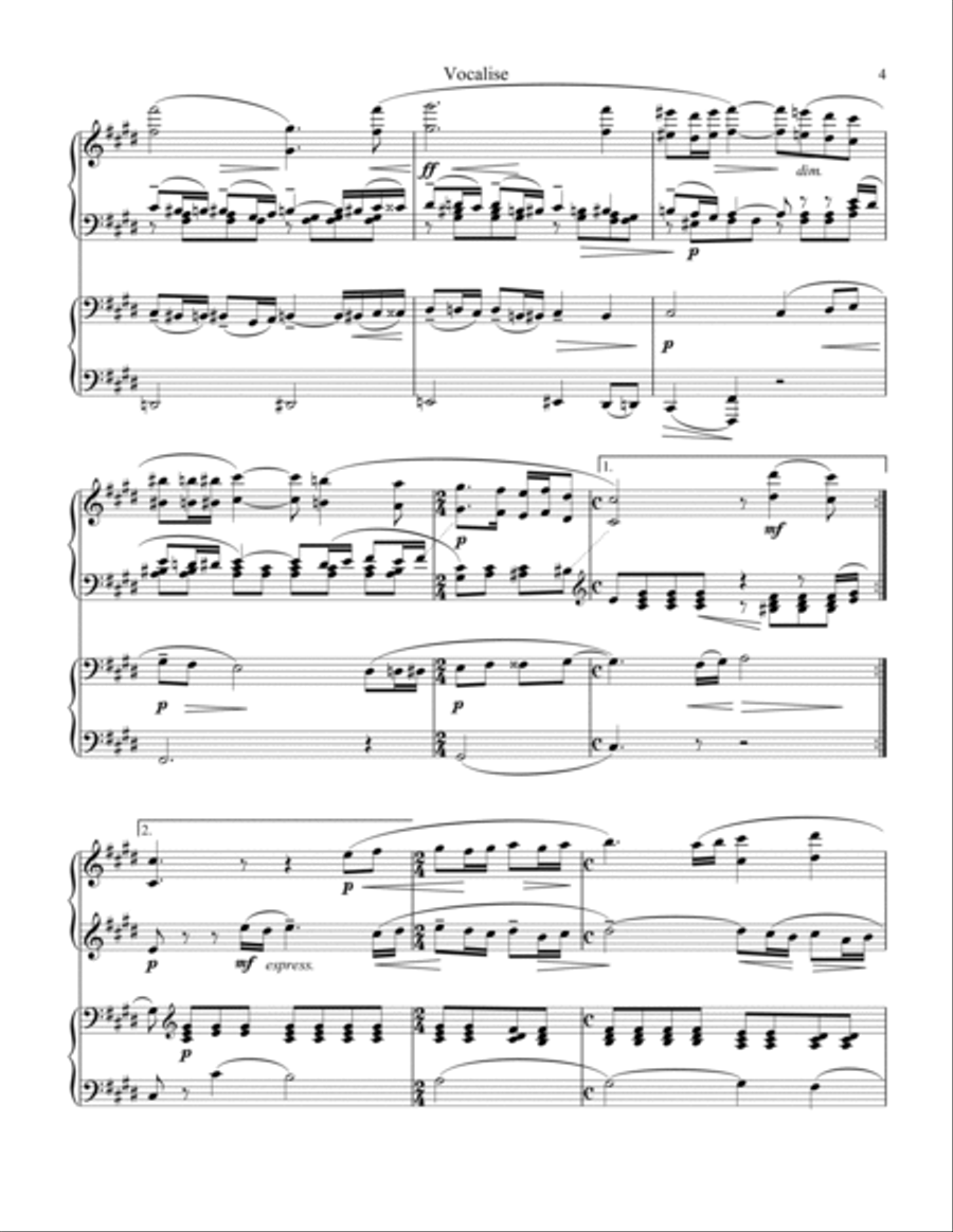 Vocalise Op. 34 for piano à quatre mains for 1 piano, 4 hands (orchestra version) 1 Piano, 4-Hands scores gallery preview page 5
