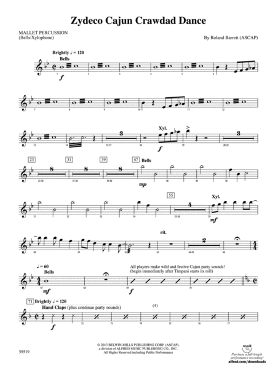 Zydeco Cajun Crawdad Dance: Mallets Concert Band scores gallery preview page 1