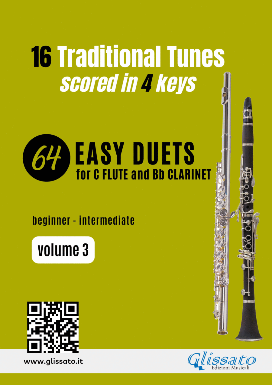 Flute and Clarinet 64 easy duets - 16 Traditional tunes scored in four keys (volume 3) Woodwind Duet scores gallery preview page 1