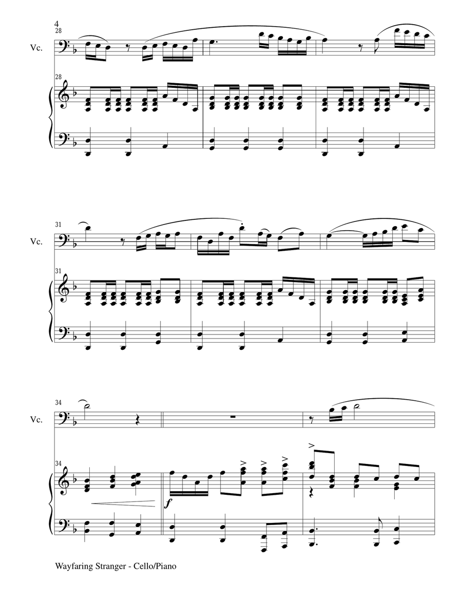 WAYFARING STRANGER (Cello/Piano and Cello Part) Piano scores gallery preview page 4
