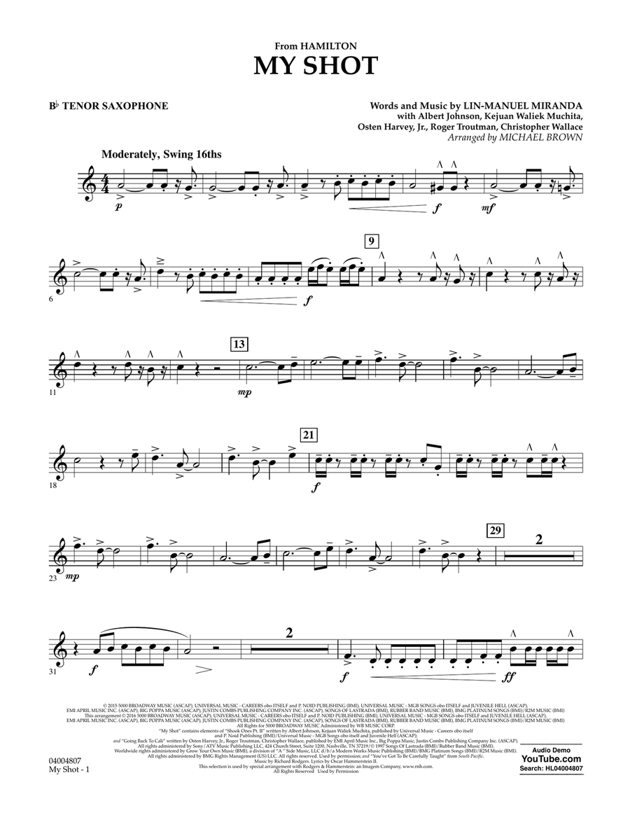 My Shot - Bb Tenor Saxophone Concert Band scores gallery preview page 1