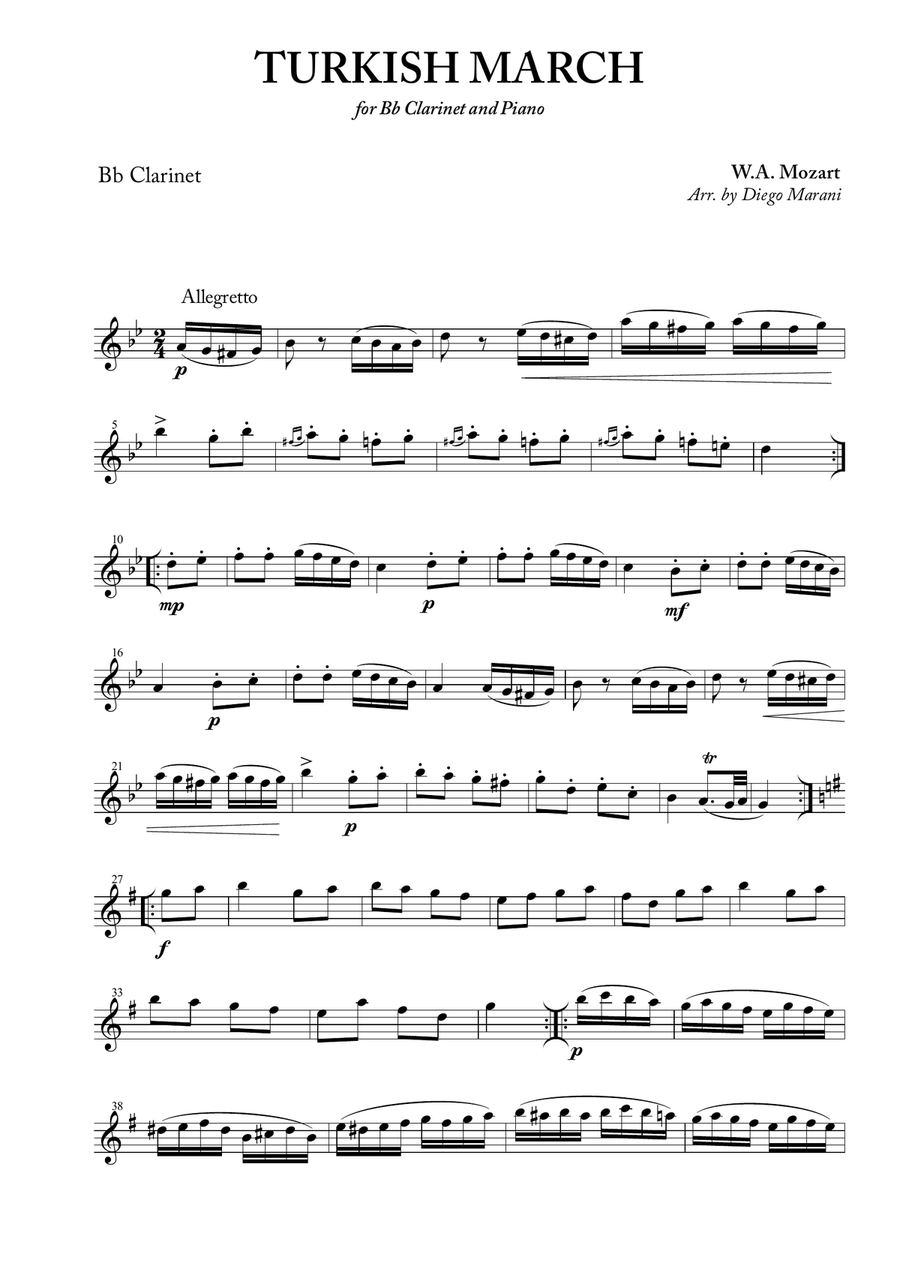 Turkish March for Clarinet and Piano by Wolfgang Amadeus Mozart Clarinet Solo Digital Sheet Music Sheet Music Plus