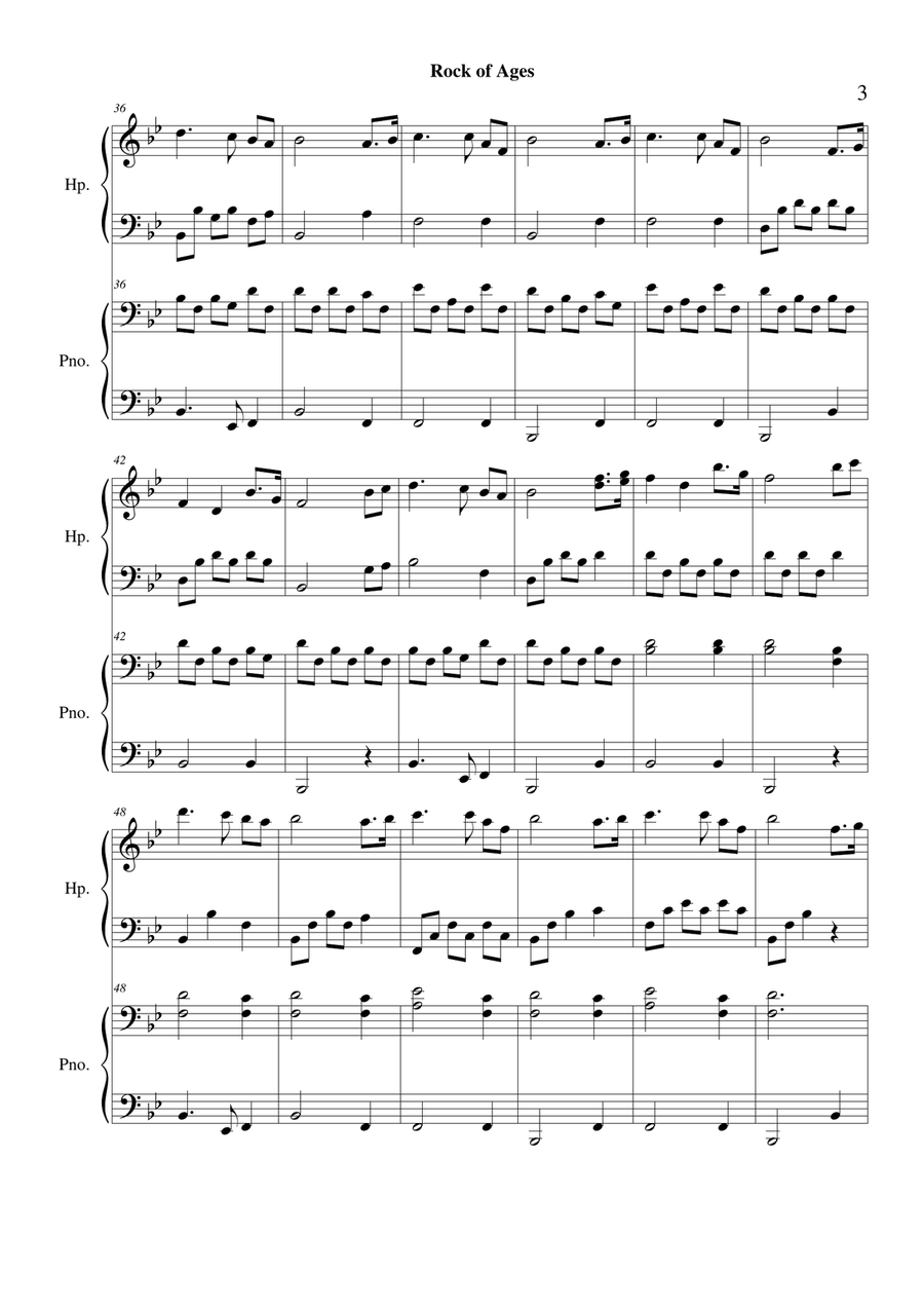 Rock of Ages - pedal harp & piano duet Pedal Harp scores gallery preview page 3
