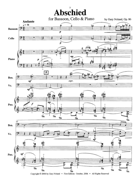 "Abschied" for bassoon, cello & piano Op. 86 (score & parts) image number null