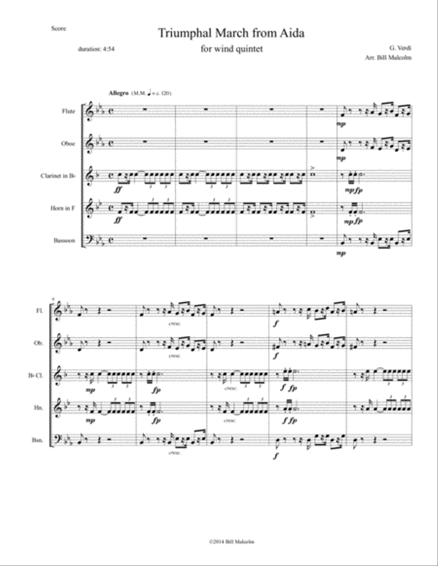 Triumphal March from Aida Woodwind Quintet scores gallery preview page 1