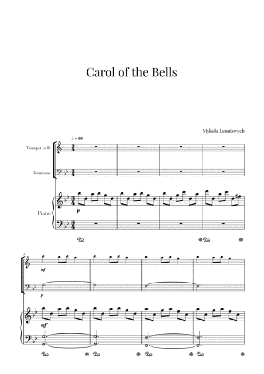 Carol of the Bells (for Trumpet, Trombone and Piano) Piano, Vocal, Guitar scores gallery preview page 1