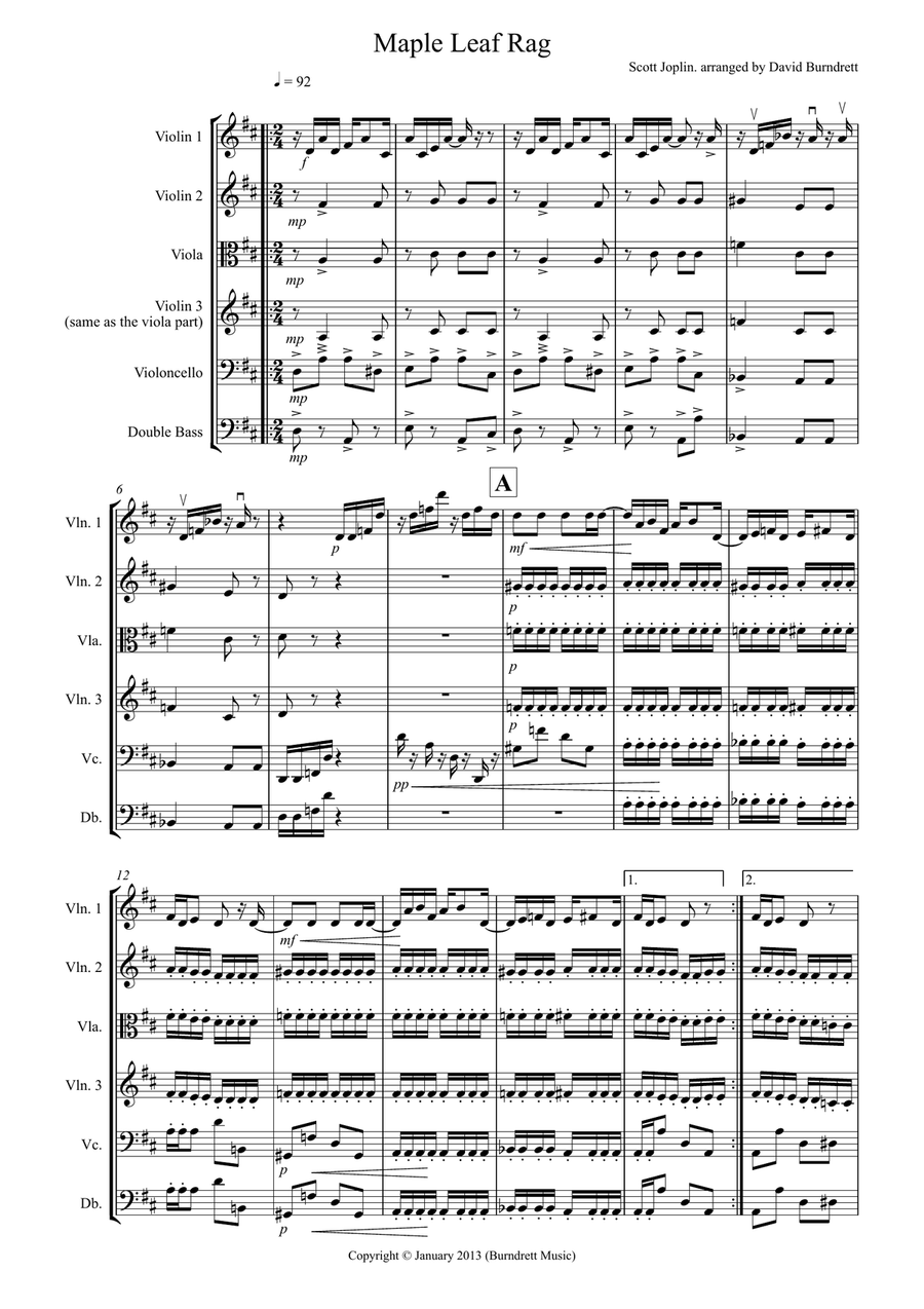 Maple Leaf Rag for String Orchestra String Quartet scores gallery preview page 1