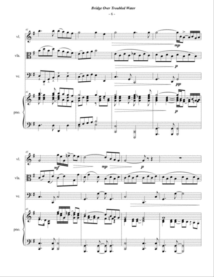 Bridge Over Troubled Water Piano Quartet scores gallery preview page 6