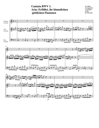 Aria: Erfuellet, ihr himmlichen goettlichen Flammen from Cantata BWV 1 (arrangement for 3 recorders