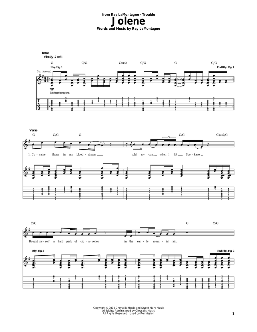 Jolene Acoustic Guitar scores gallery preview page 1