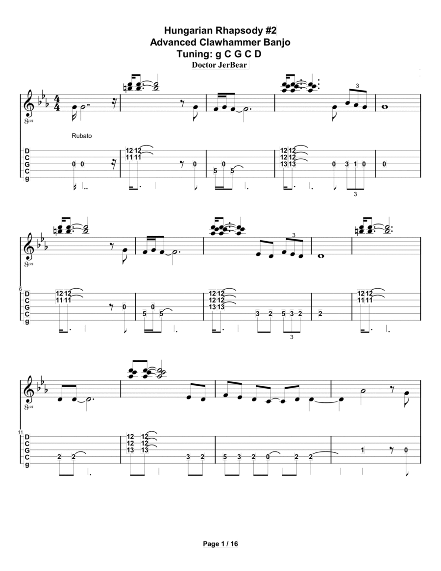 Doctor JerBear--Hungarian Rhapsody #2--Advanced Clawhammer Banjo Banjo scores gallery preview page 1
