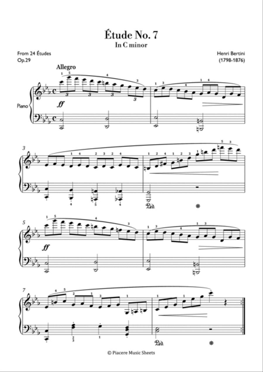 Bertini - Etude No. 7 in C minor - Intermediate Piano Method scores gallery preview page 2