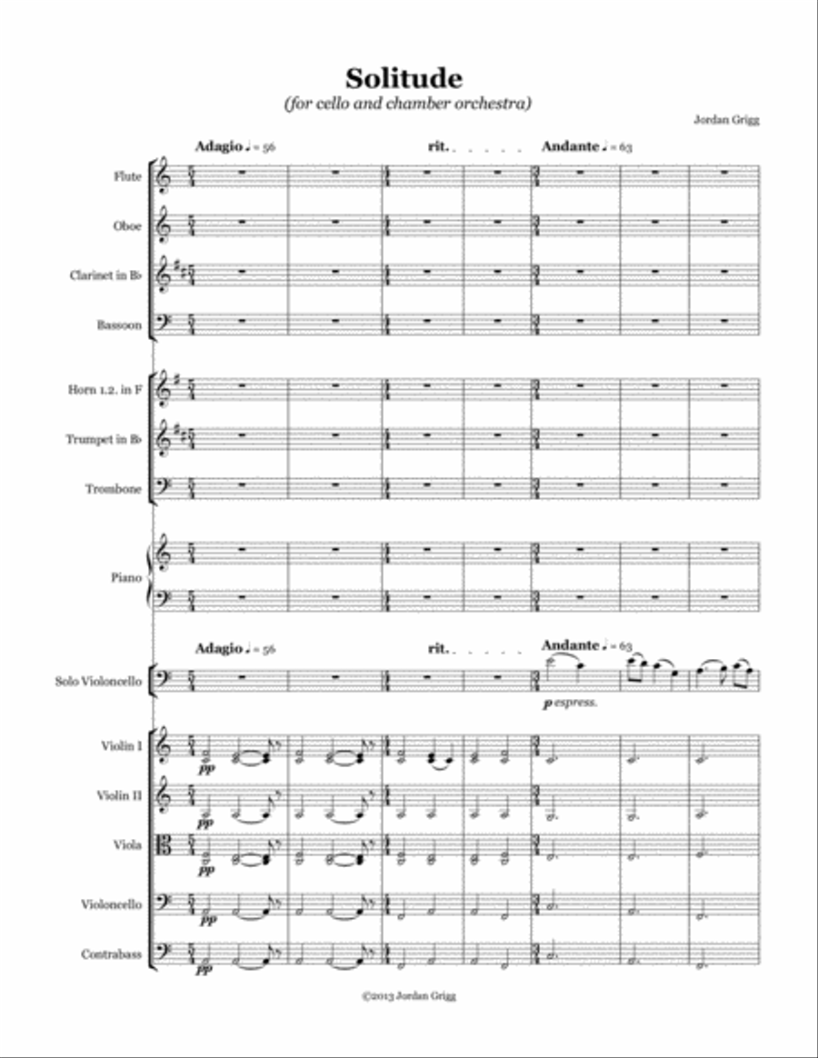 Solitude (for cello and chamber orchestra) Chamber Orchestra scores gallery preview page 1