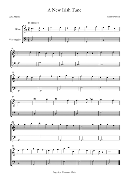 purcell z 646 a new irish tune Oboe and Cello sheet music for beginners image number null