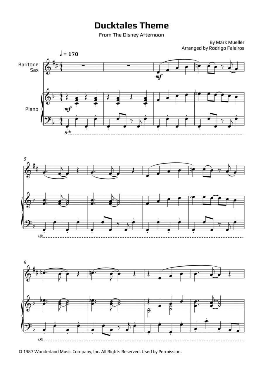 Ducktales Theme Baritone Saxophone scores gallery preview page 1