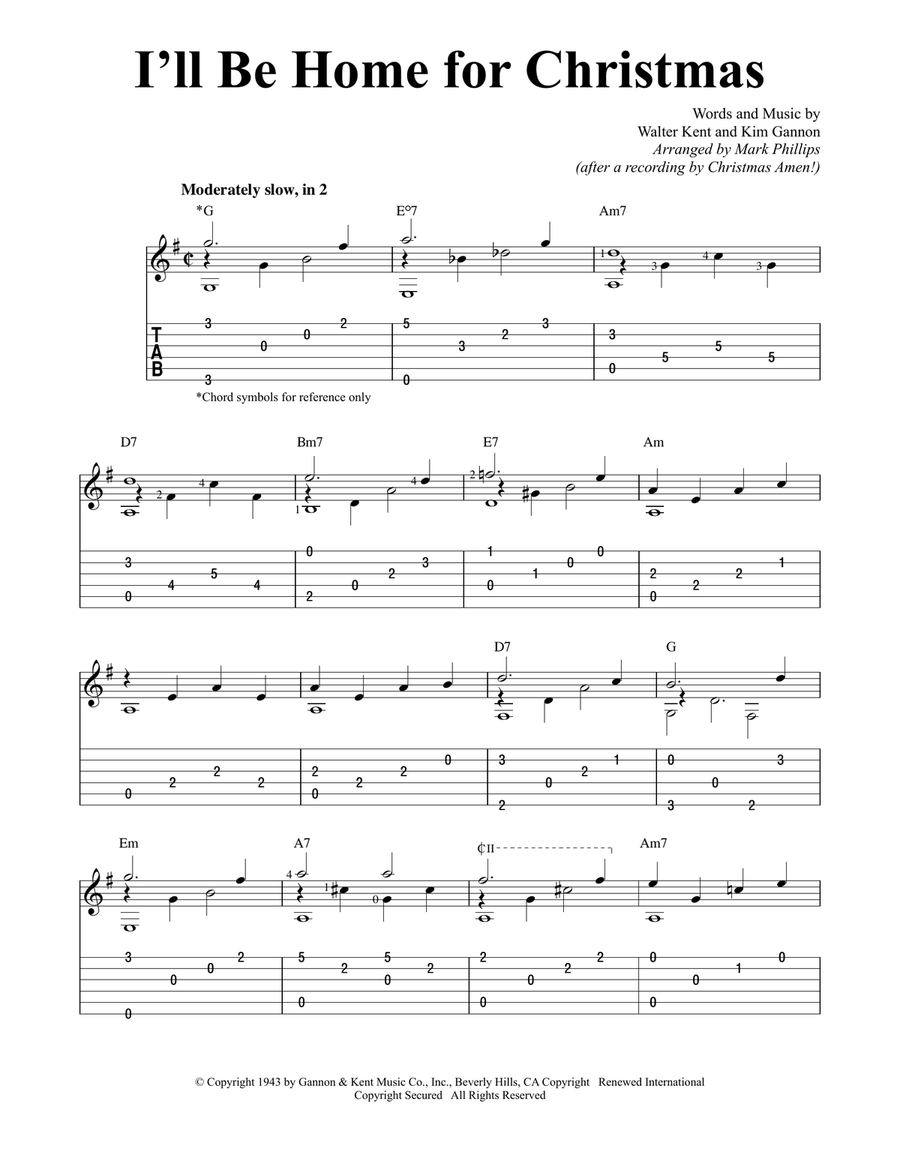 I'll Be Home For Christmas Guitar Tablature scores gallery preview page 1