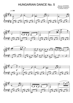 Brahms - Hungarian Dance No.5 (easy piano sheet)