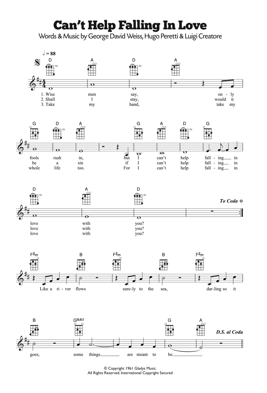 Can't Help Falling In Love Ukulele scores gallery preview page 1