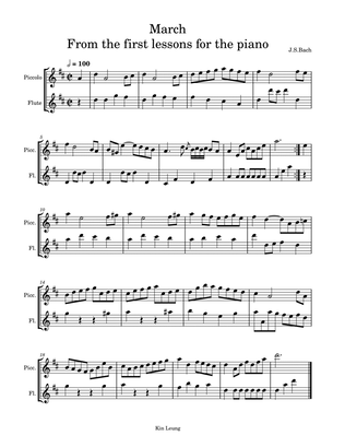 March from the first lesson for the piano (for piccolo and flute duet)
