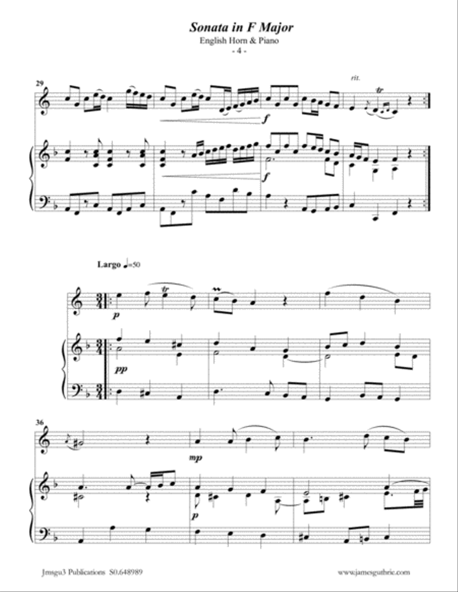 Telemann: Sonata in F Major for English Horn & Piano English Horn scores gallery preview page 4