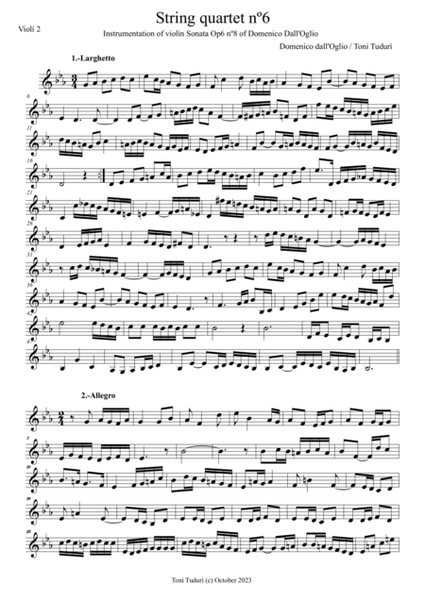 String quartet nº6-Toni Tudurí (instrumentation of Domenico dall'Oglio violin Sonata Op1 nº8 in E b image number null