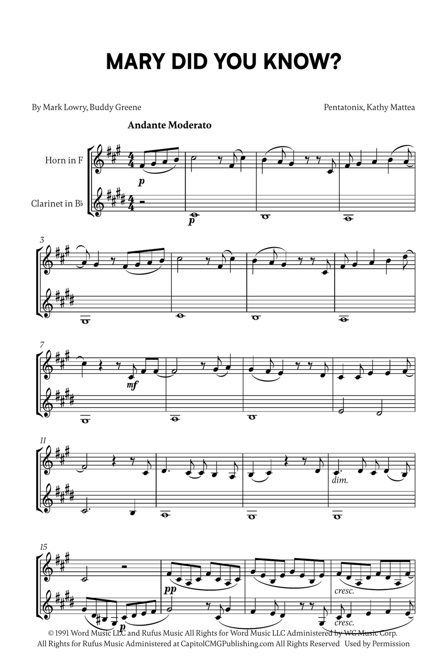 Mary, Did You Know? Mary, Did You Know? Woodwind Duet scores gallery preview page 1