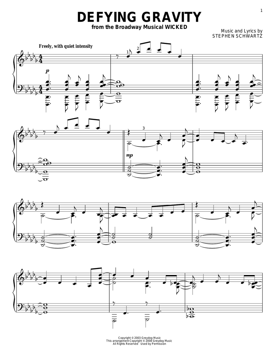Defying Gravity (from Wicked) Piano Solo scores gallery preview page 1