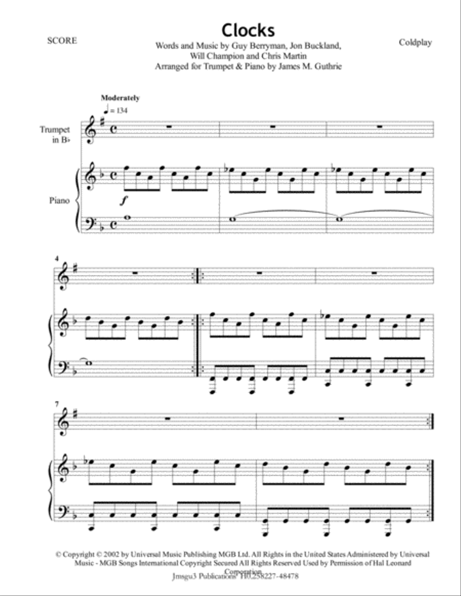 Clocks B-Flat Trumpet scores gallery preview page 1