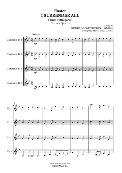 I Surrender All (Tudo Entregarei) - Clarinet Quartet image number null