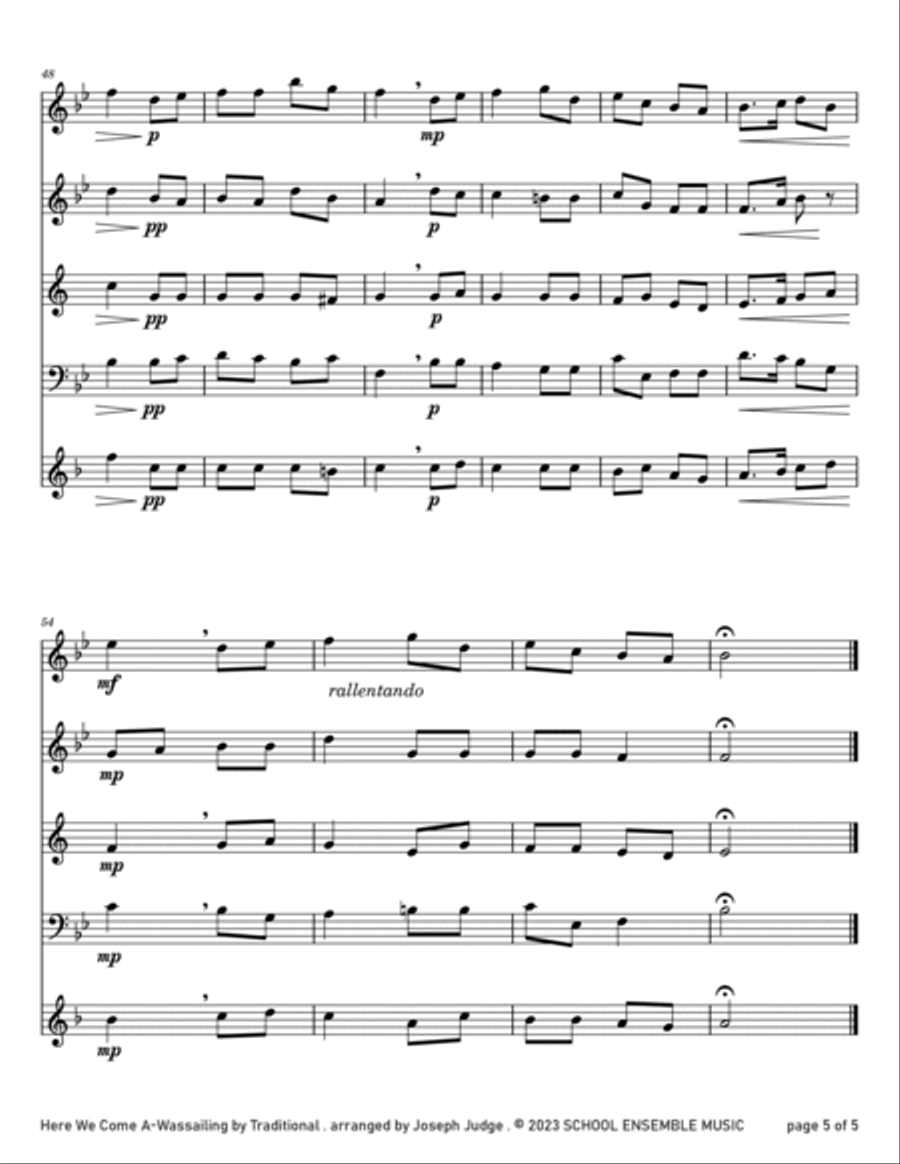 Here We Come A Wassailing for Woodwind Quartet in Schools Woodwind Quartet scores gallery preview page 5