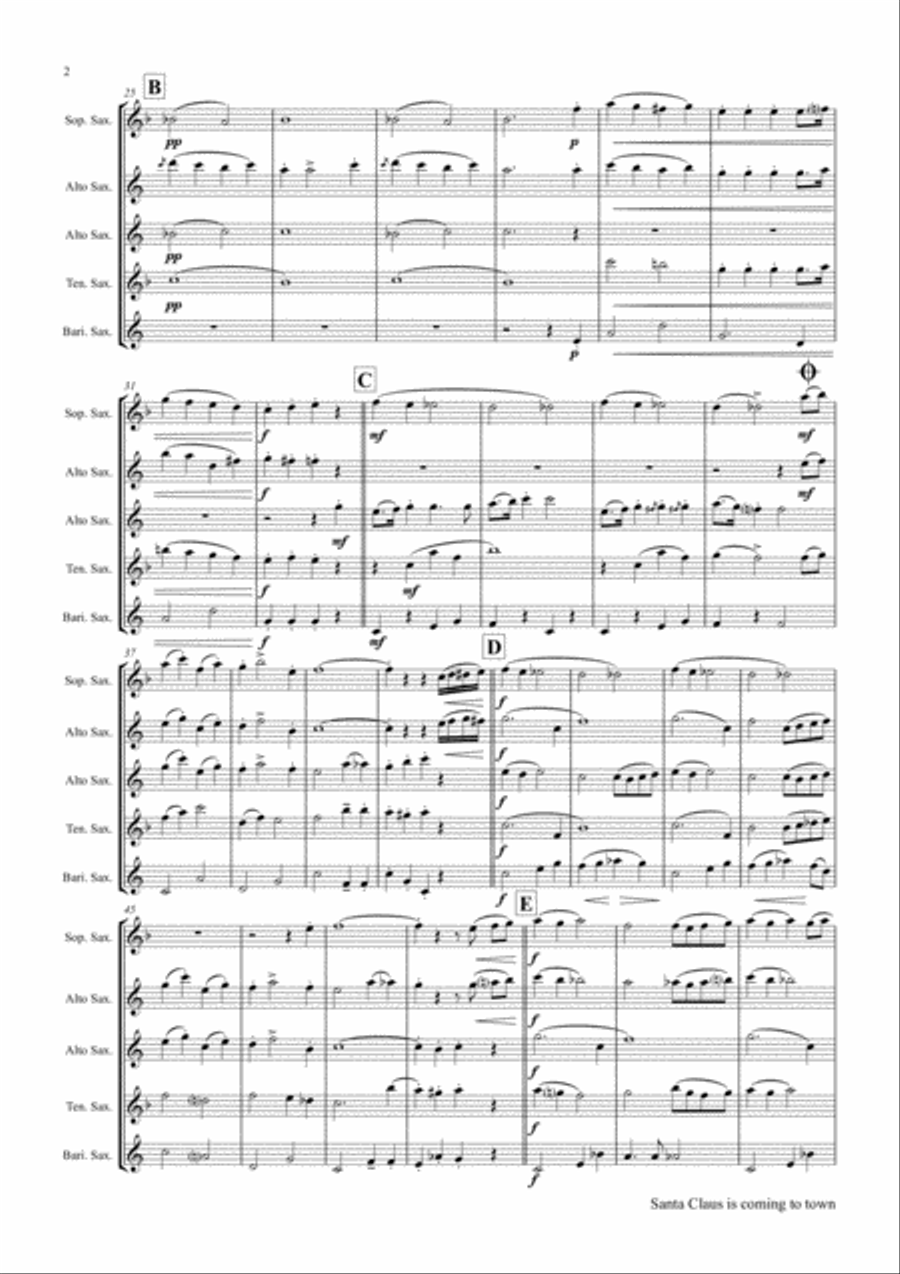 Santa Claus Is Comin' To Town Saxophone Quintet scores gallery preview page 2