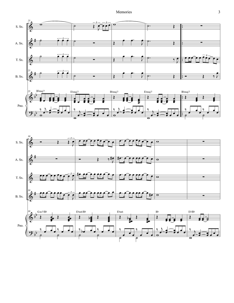 Memories Saxophone Quartet scores gallery preview page 3