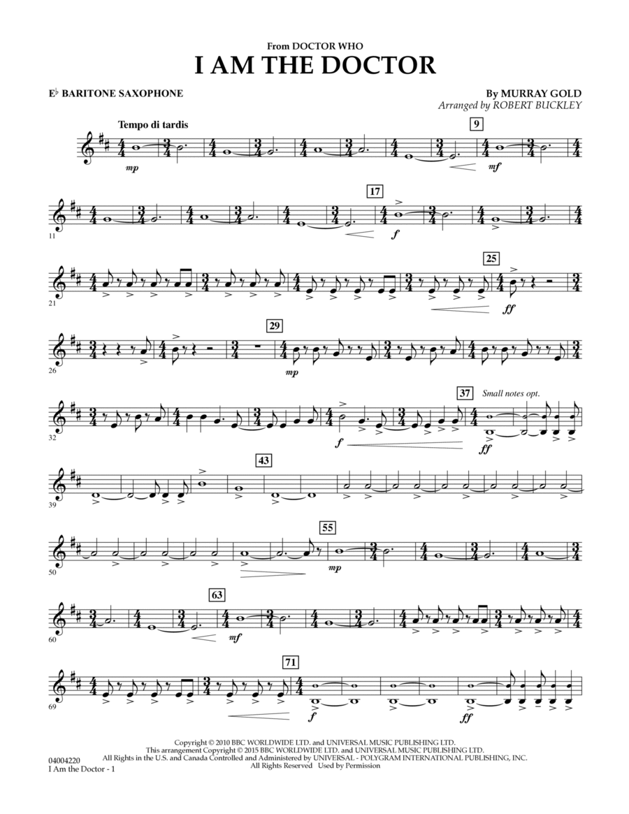I Am the Doctor (from Doctor Who) - Eb Baritone Saxophone Baritone Saxophone scores gallery preview page 1