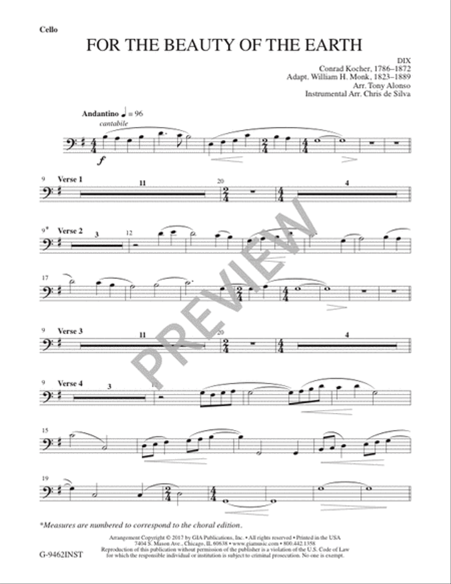 For the Beauty of the Earth - Instrument edition Cello scores gallery preview page 6