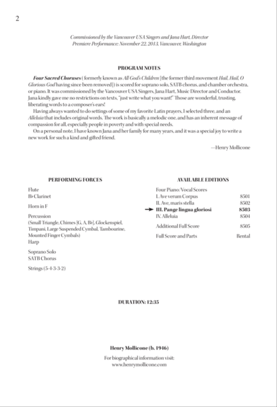 Pange lingua gloriosi from Four Sacred Choruses 4-Part scores gallery preview page 2
