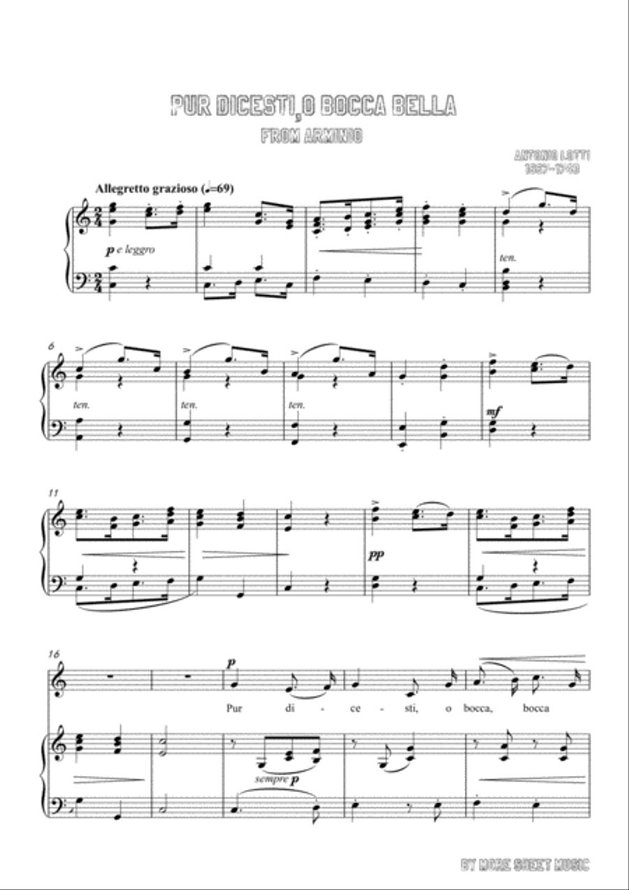 Lotti-Pur dicesti,o bocca bella in C Major,for Voice and Piano Voice Solo scores gallery preview page 3