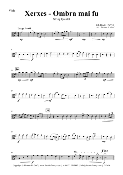Xerxes Largo - Ombra mai fu - String Quintet image number null