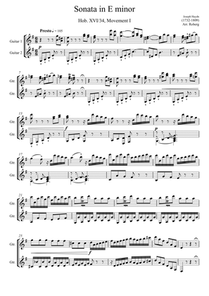 Book cover for Haydn Keyboard Sonata in E Minor Hob XVI no 34 (Guitar Duet)