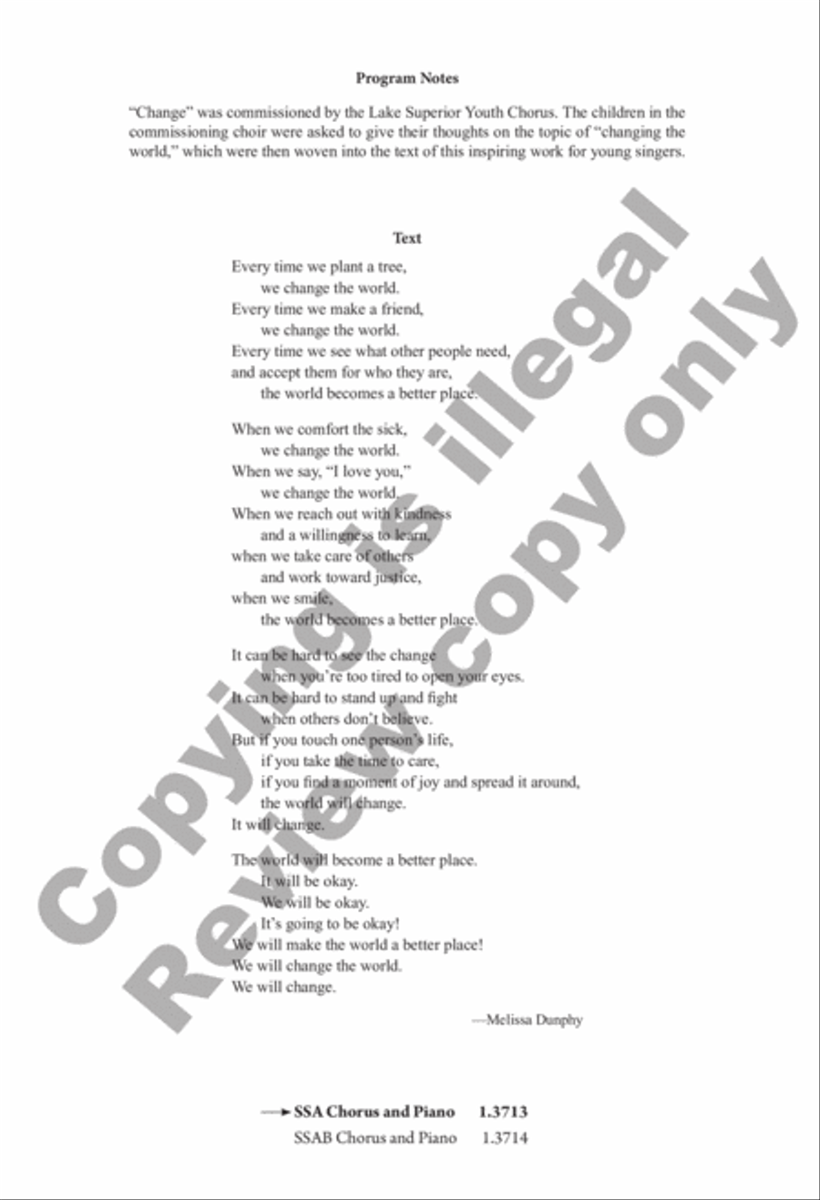 Change (Choral Score) SSA scores gallery preview page 2