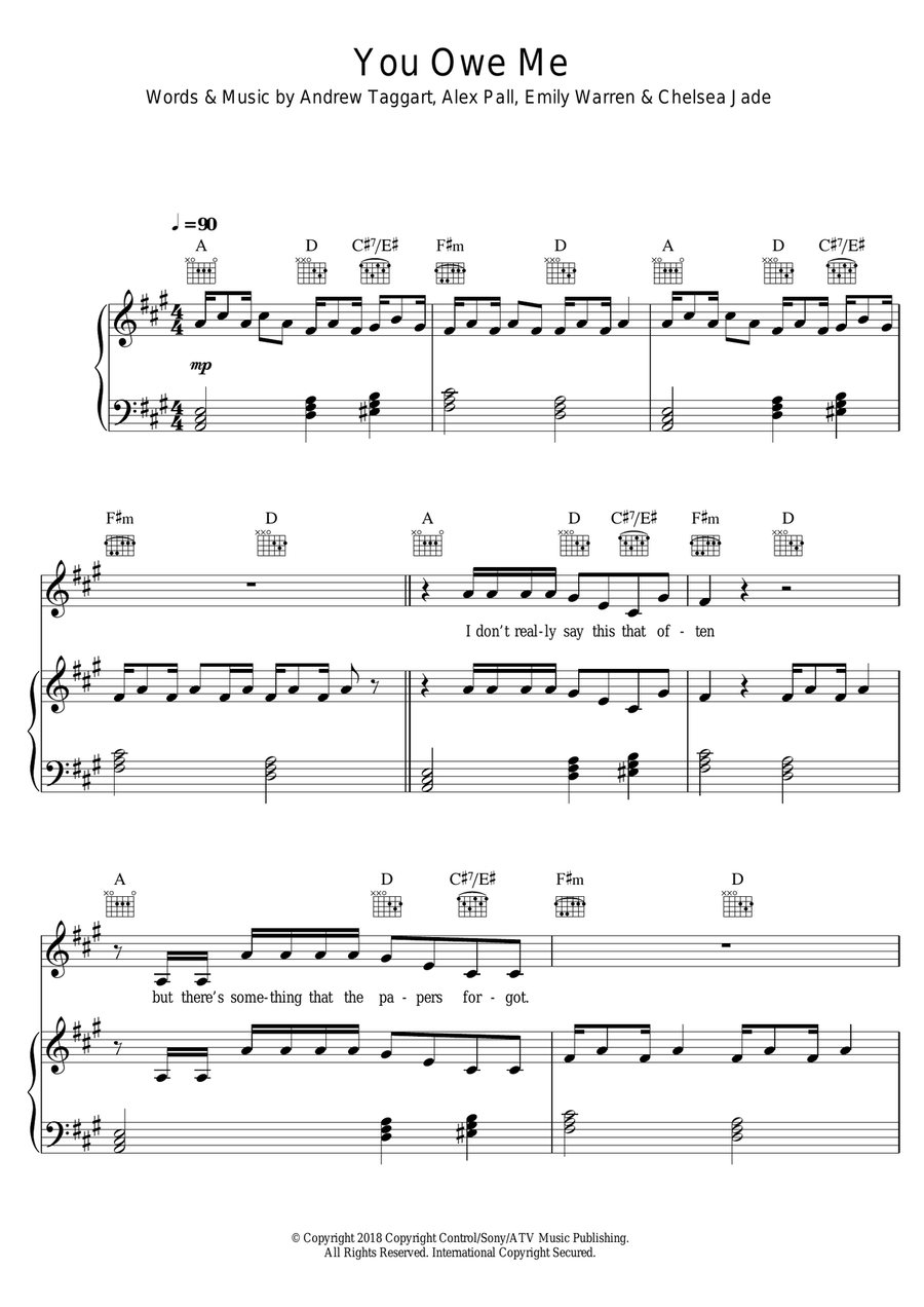 You Owe Me Piano, Vocal scores gallery preview page 1
