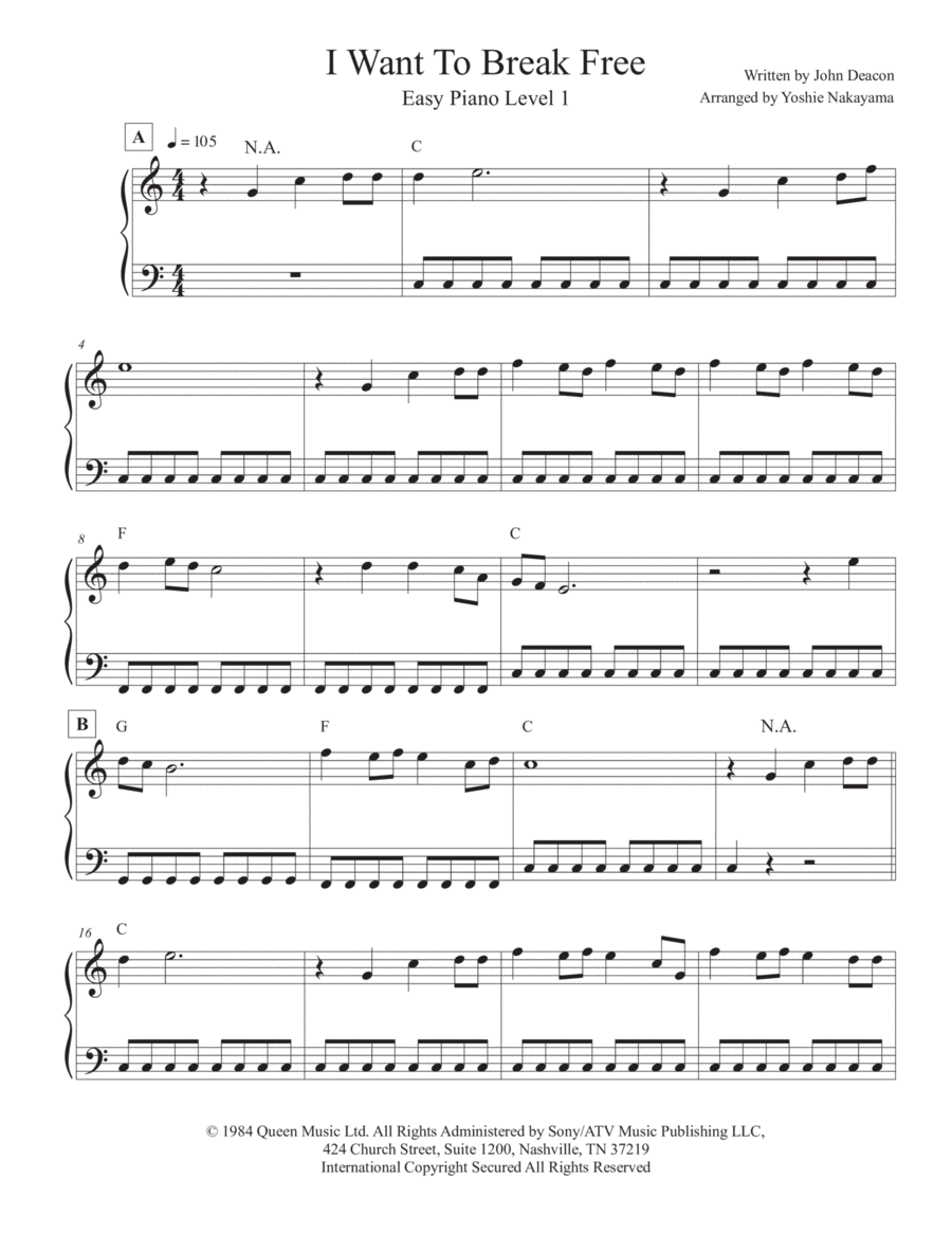 I Want To Break Free Easy Piano scores gallery preview page 1